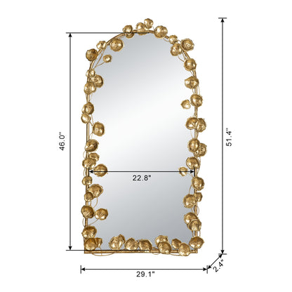 51.5" x 29" Full Length Arched Wall Mirror with Golden Leaf Accents, Decorative Mirror for Living Room Bedroom - Groovy Boardz