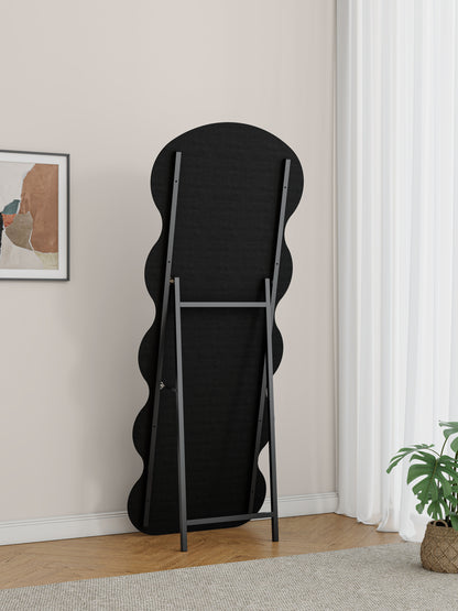 Flannel Full Length Wave black Floor Mirror with Stand for Bedroom living room Hanging or Against The Wall