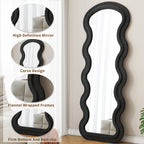 Flannel Full Length Wave black Floor Mirror with Stand for Bedroom living room Hanging or Against The Wall