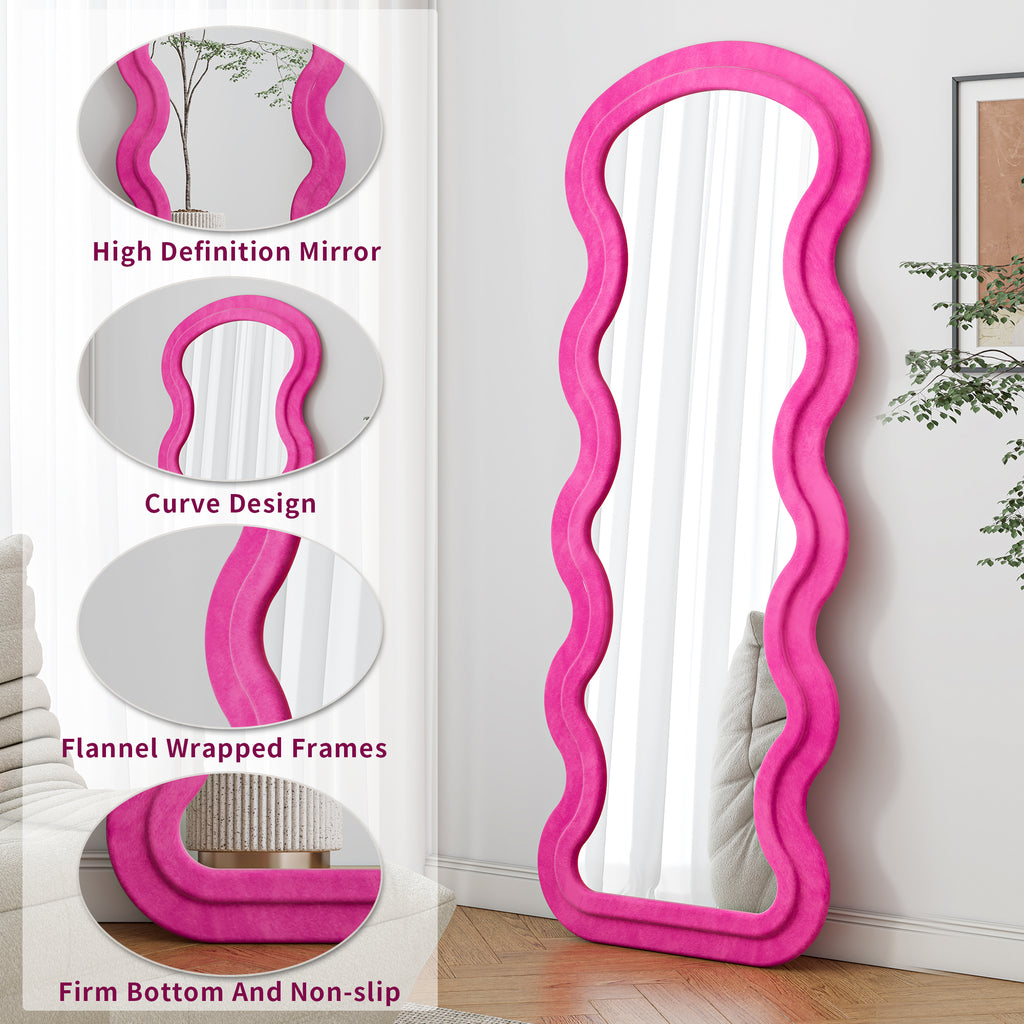 Flannel Full Length Wave rose Floor Mirror for Bedroom living room Hanging or Against The Wall