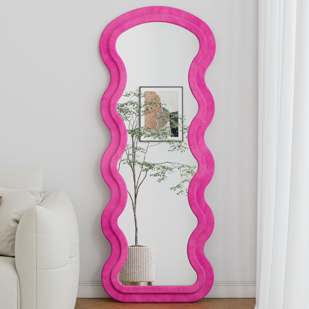Flannel Full Length Wave rose Floor Mirror for Bedroom living room Hanging or Against The Wall