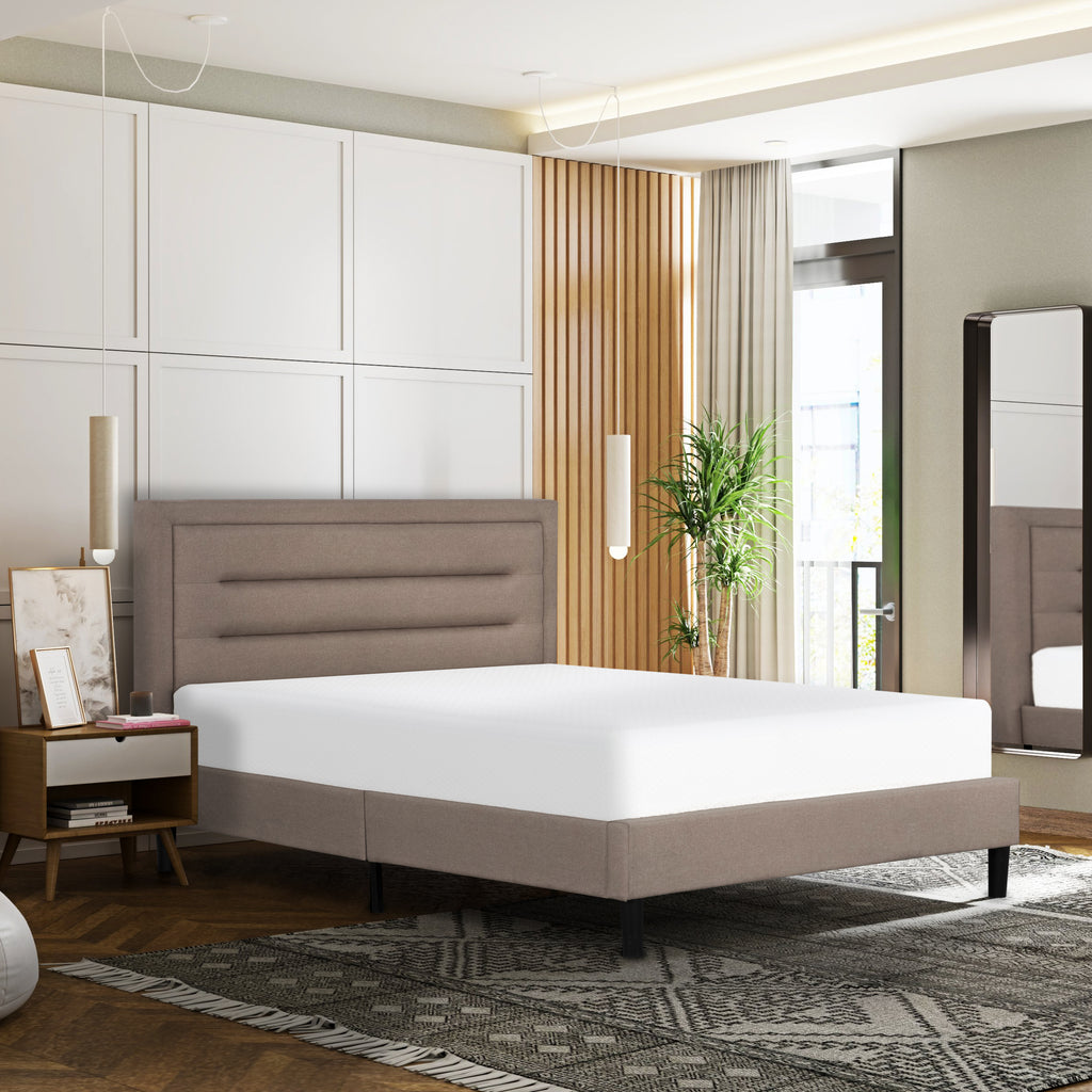 Contemporary Full Size Upholstered Platform Bed, Tufted Headboard, Brown