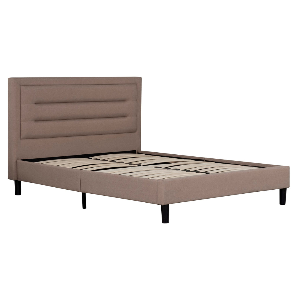 Contemporary Full Size Upholstered Platform Bed, Tufted Headboard, Brown