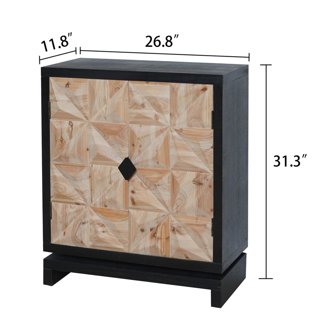 3D Geometric Carved Double-Door Cabinet – Manufactured Wood Storage Cabinet, Modern Decorative Furniture