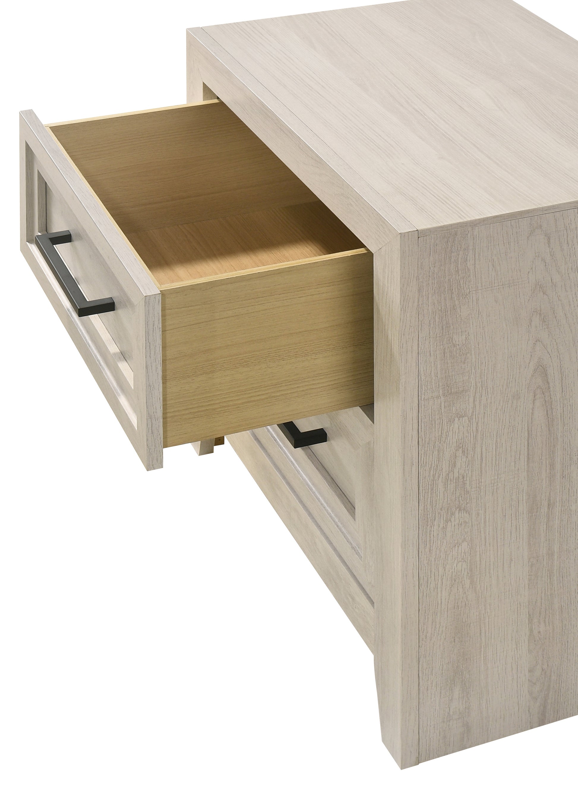 1pc Contemporary Two Drawer Nightstand Geometric Design Off-White Finish Wooden Furniture