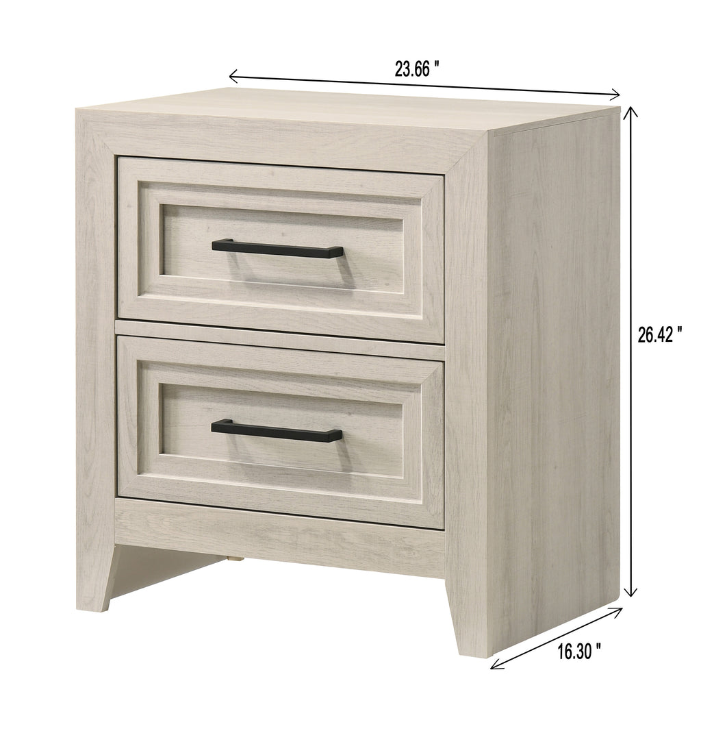 1pc Contemporary Two Drawer Nightstand Geometric Design Off-White Finish Wooden Furniture