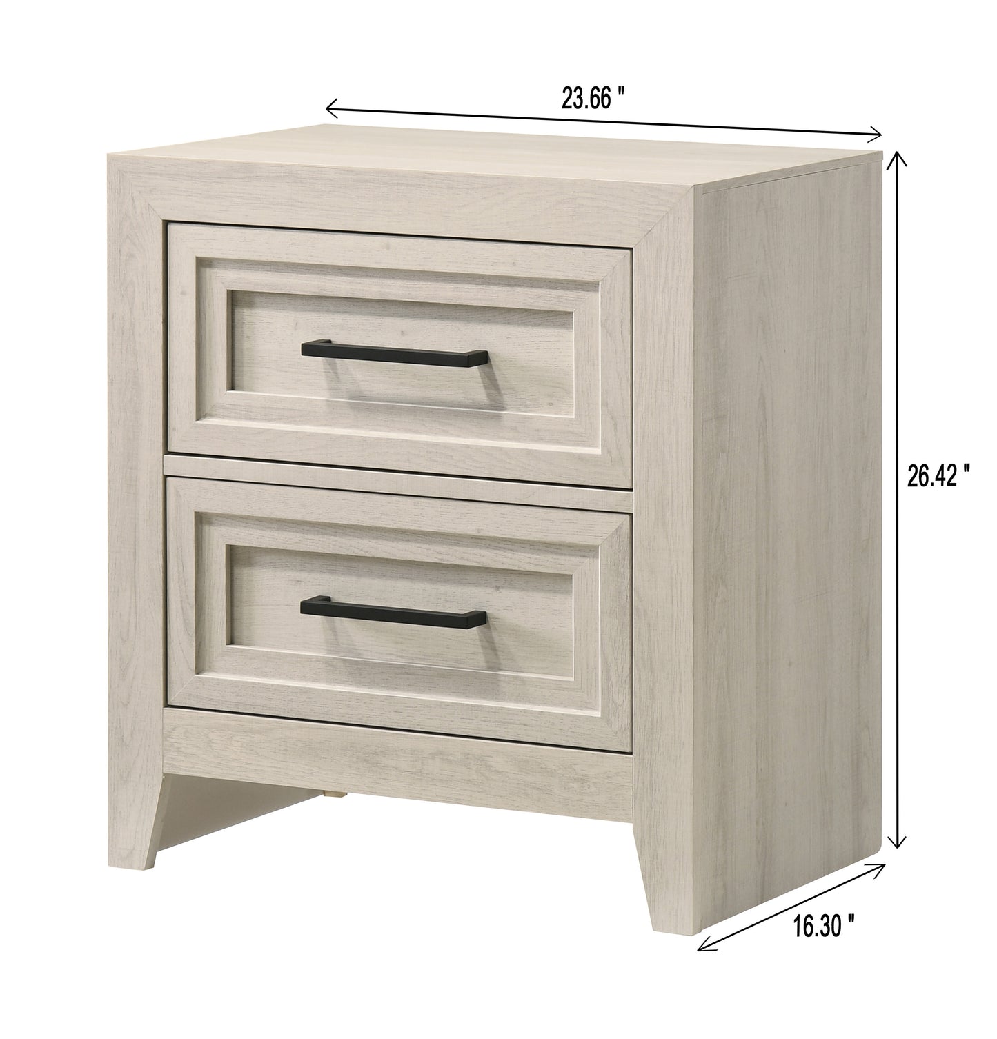 1pc Contemporary Two Drawer Nightstand Geometric Design Off-White Finish Wooden Furniture