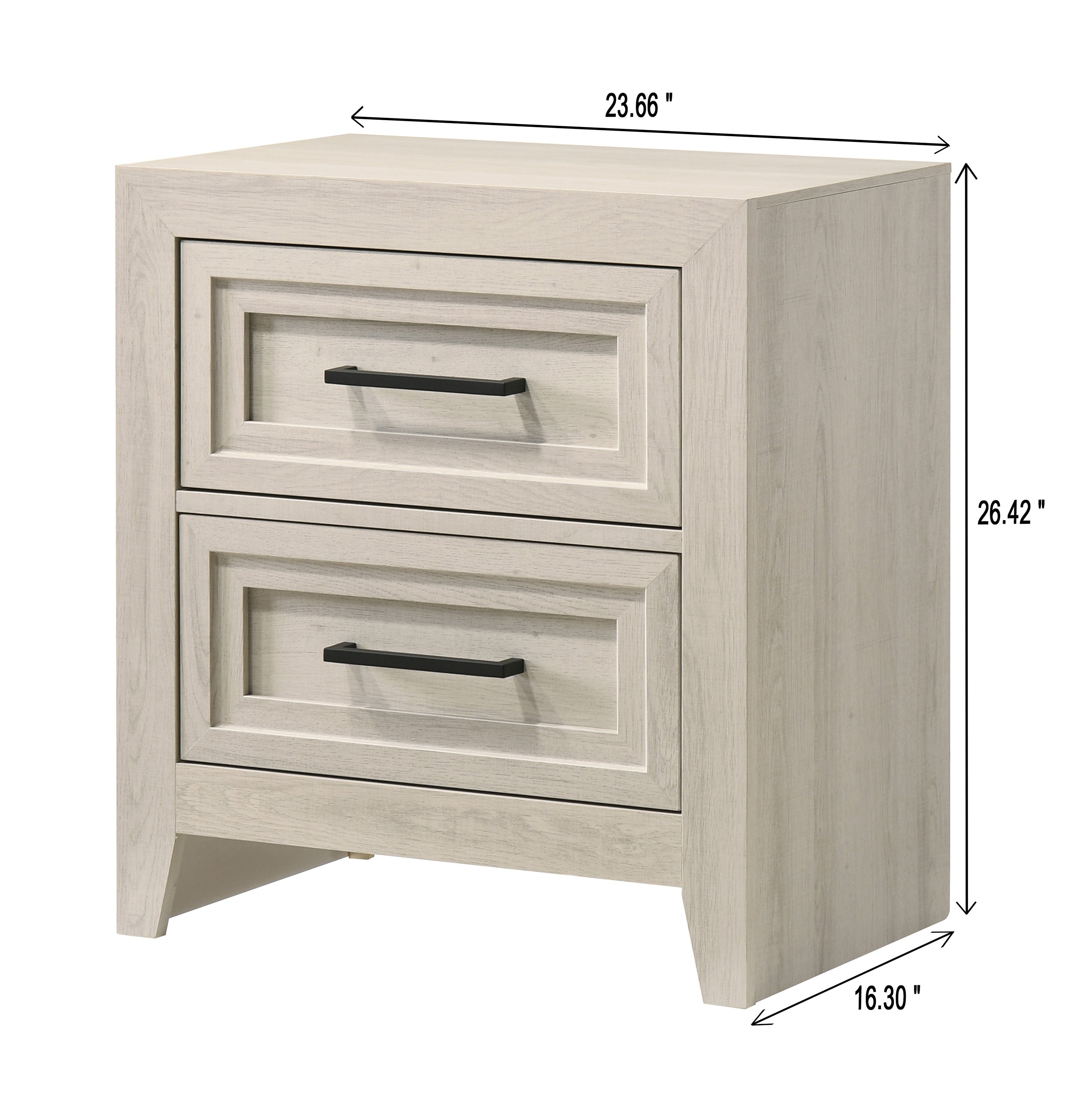 1pc Contemporary Two Drawer Nightstand Geometric Design Off-White Finish Wooden Furniture