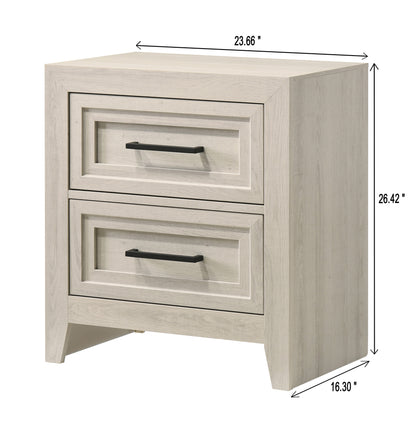 1pc Contemporary Two Drawer Nightstand Geometric Design Off-White Finish Wooden Furniture