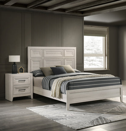 1pc Contemporary Two Drawer Nightstand Geometric Design Off-White Finish Wooden Furniture