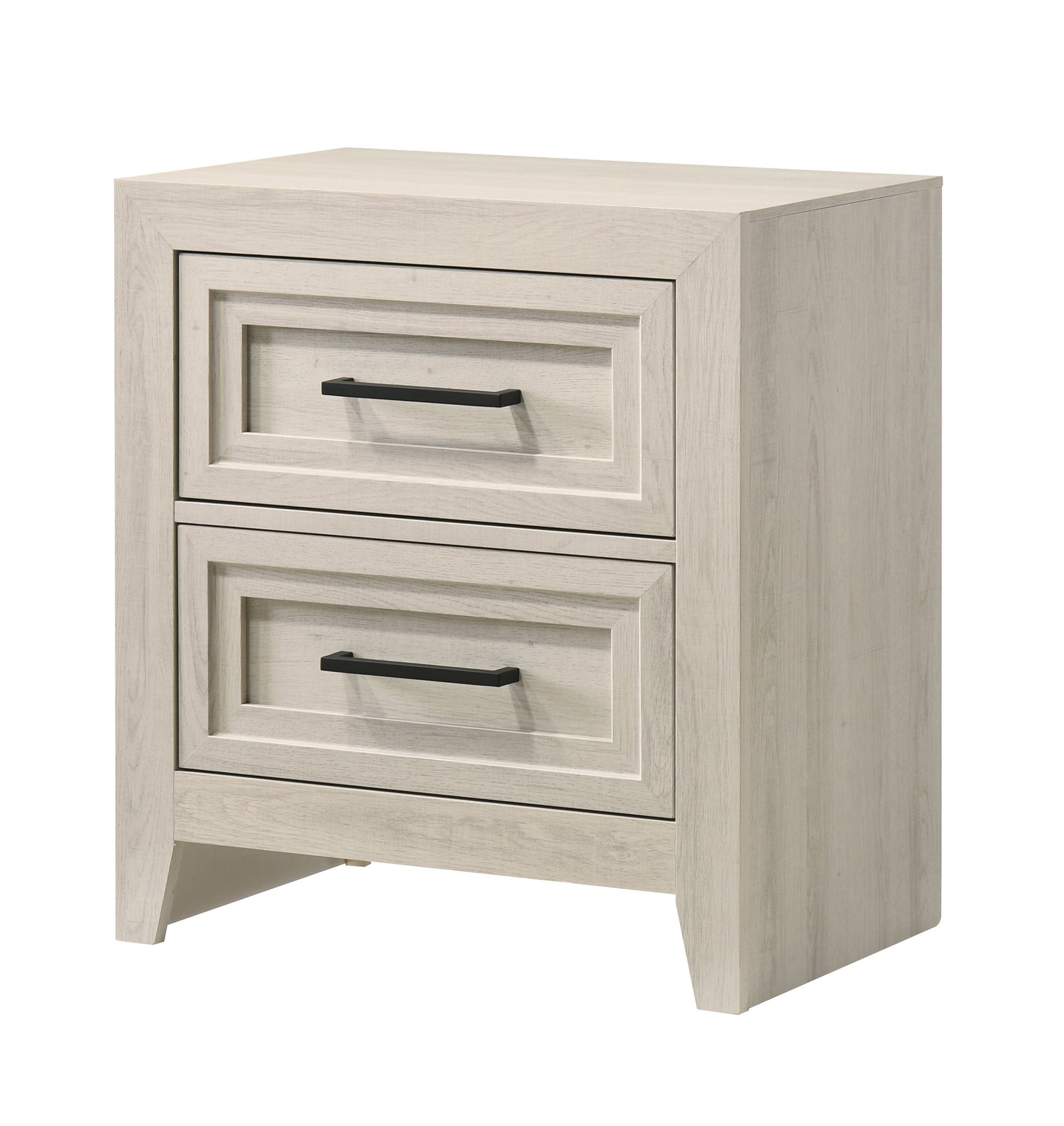 1pc Contemporary Two Drawer Nightstand Geometric Design Off-White Finish Wooden Furniture