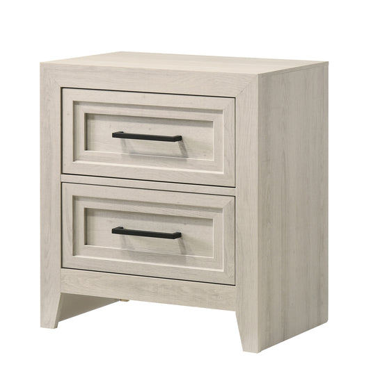 1pc Contemporary Two Drawer Nightstand Geometric Design Off-White Finish Wooden Furniture