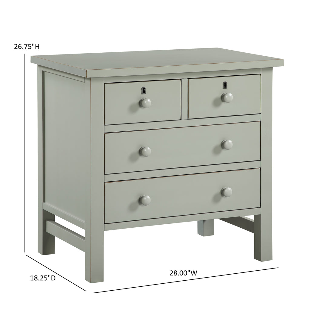 Georgina 4-Drawer Storage Nightstand in Antique Gray with Distressed Finish, Wood and Synthetic Wood Construction, 28 x 18.5 x 26.75 Inches