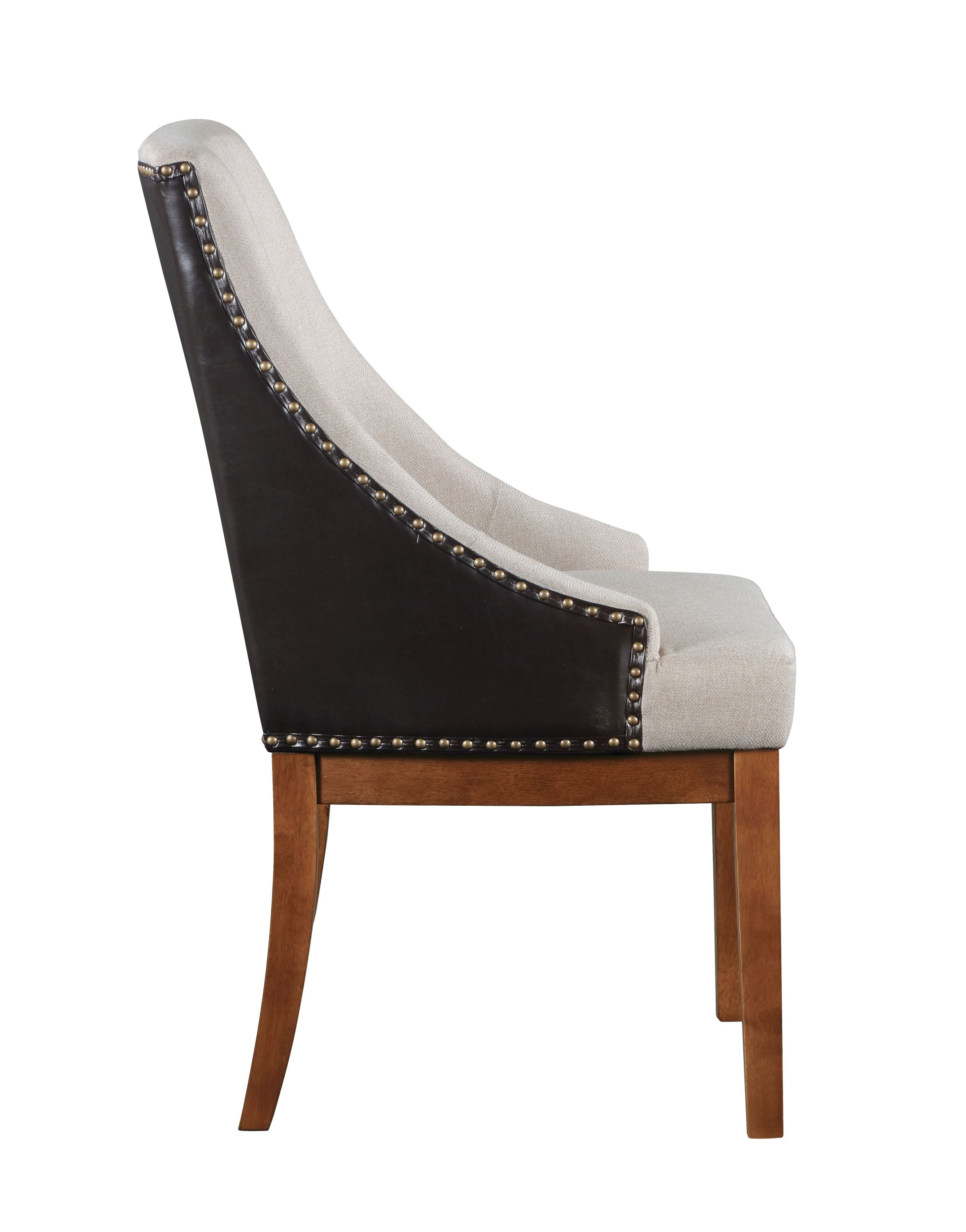 Gilsea Fabric, Brown Synthetic Leather & Brown Finish Side Chair ( Set of 2)