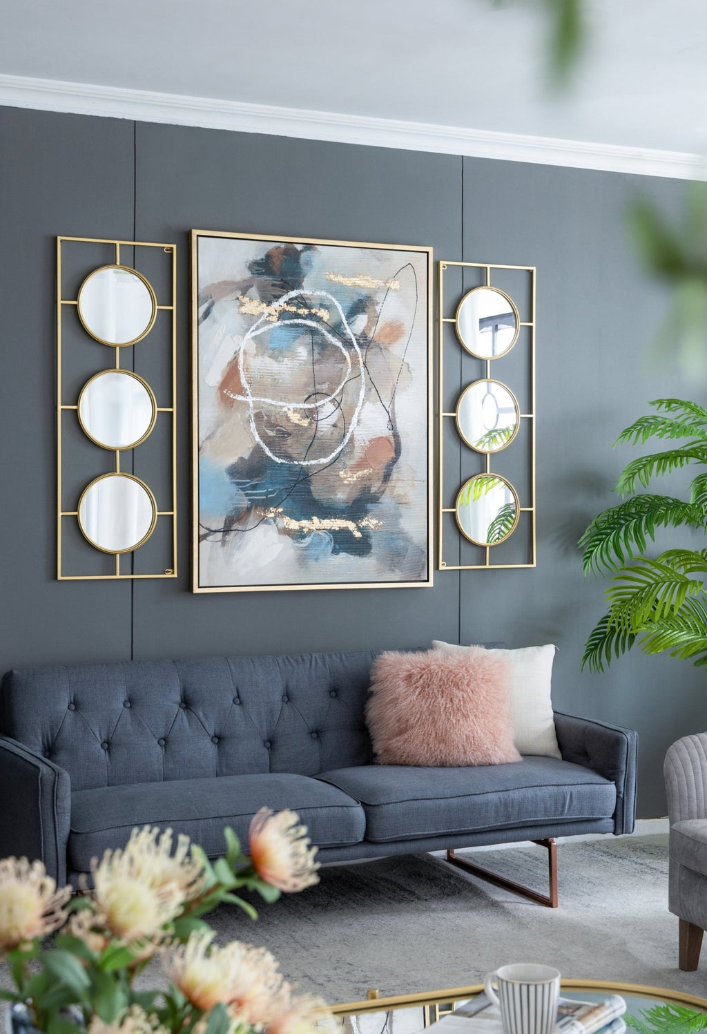 3 Mirror Piece Wall Mirror in Gold Rectangular Frame, Home Wall Decor for Bedroom Living Room, 43"x16" - Groovy Boardz