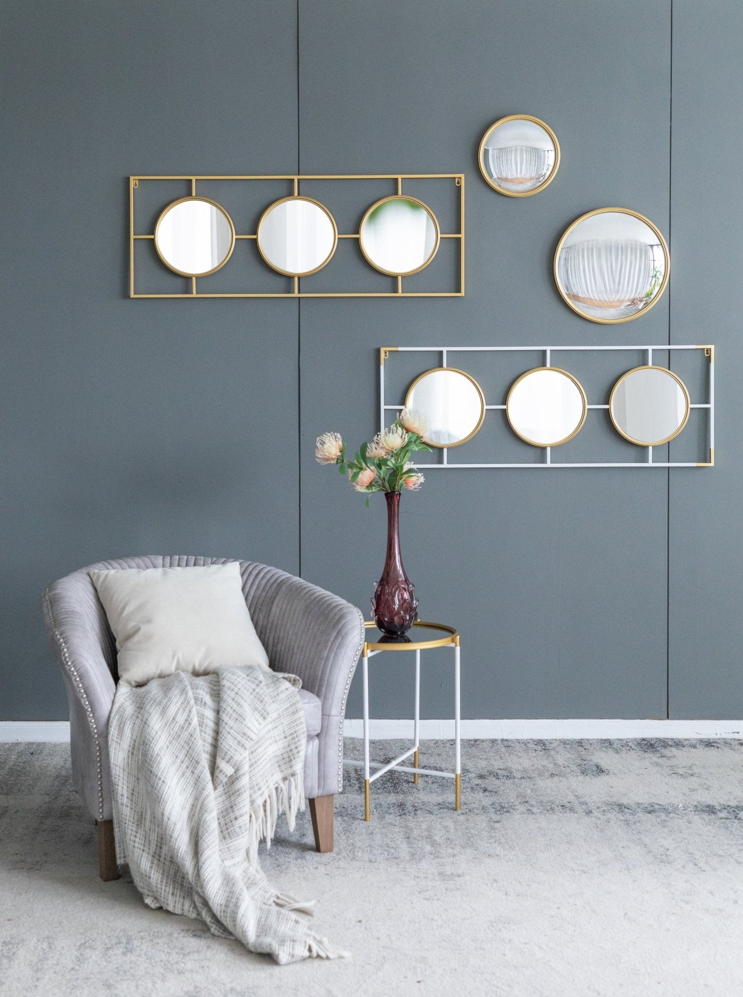 3 Mirror Piece Wall Mirror in Gold Rectangular Frame, Home Wall Decor for Bedroom Living Room, 43"x16" - Groovy Boardz