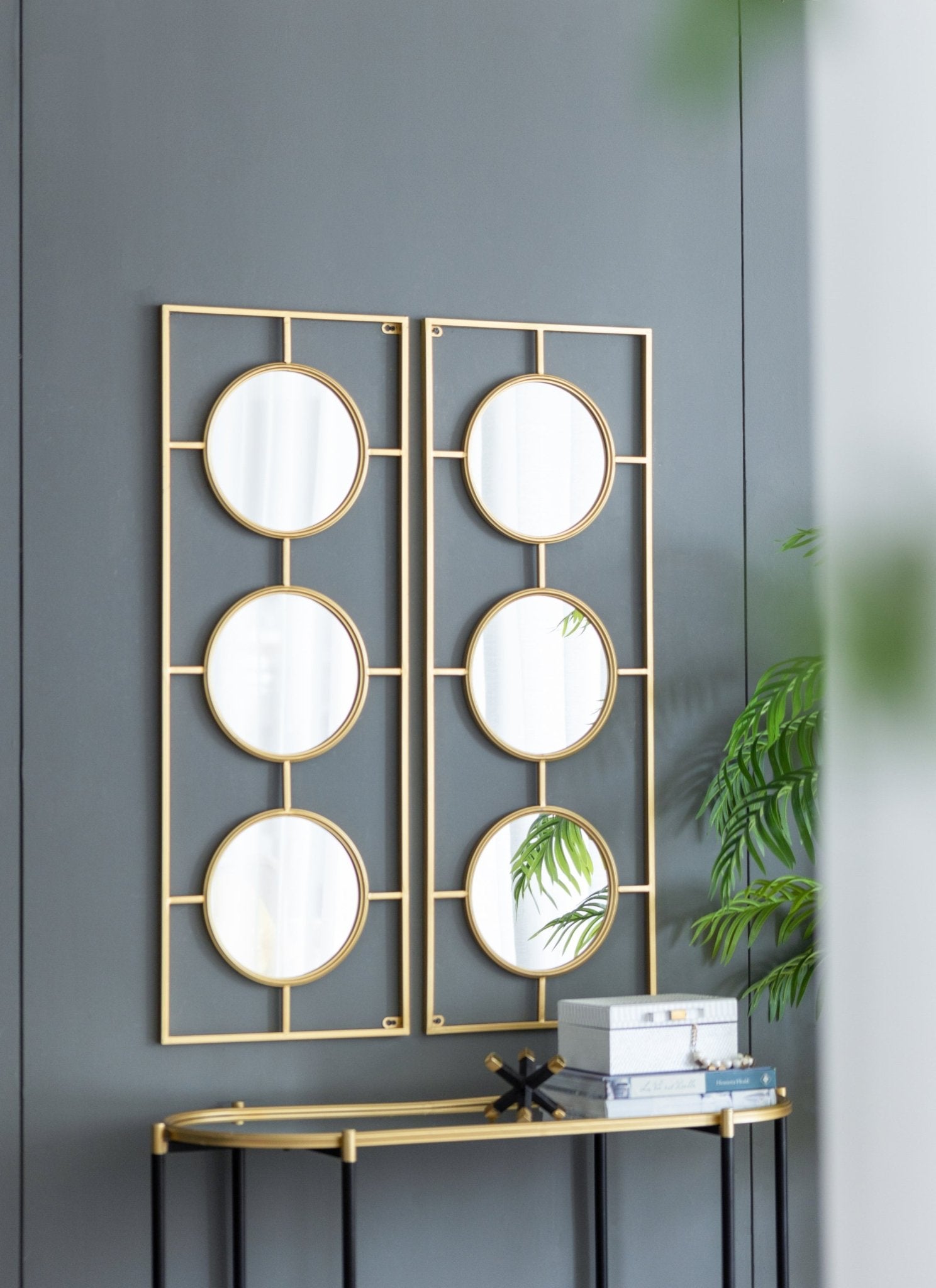 3 Mirror Piece Wall Mirror in Gold Rectangular Frame, Home Wall Decor for Bedroom Living Room, 43"x16" - Groovy Boardz