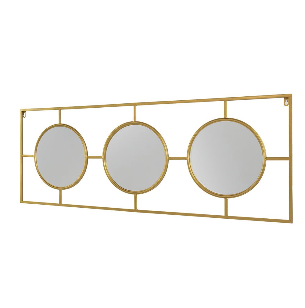 3 Mirror Piece Wall Mirror in Gold Rectangular Frame, Home Wall Decor for Bedroom Living Room, 43"x16" - Groovy Boardz