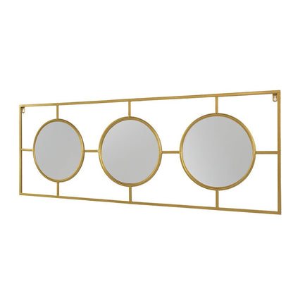 3 Mirror Piece Wall Mirror in Gold Rectangular Frame, Home Wall Decor for Bedroom Living Room, 43"x16" - Groovy Boardz
