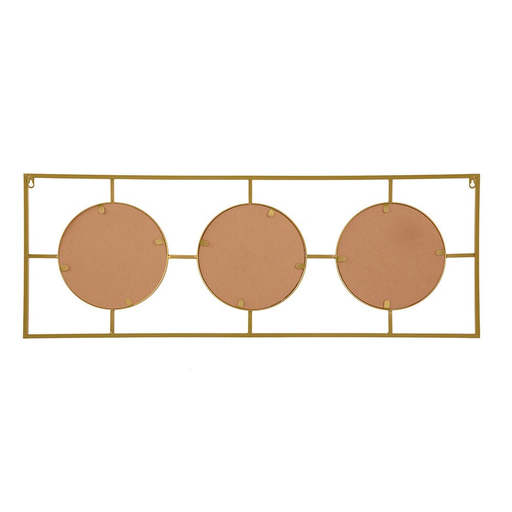 3 Mirror Piece Wall Mirror in Gold Rectangular Frame, Home Wall Decor for Bedroom Living Room, 43"x16" - Groovy Boardz