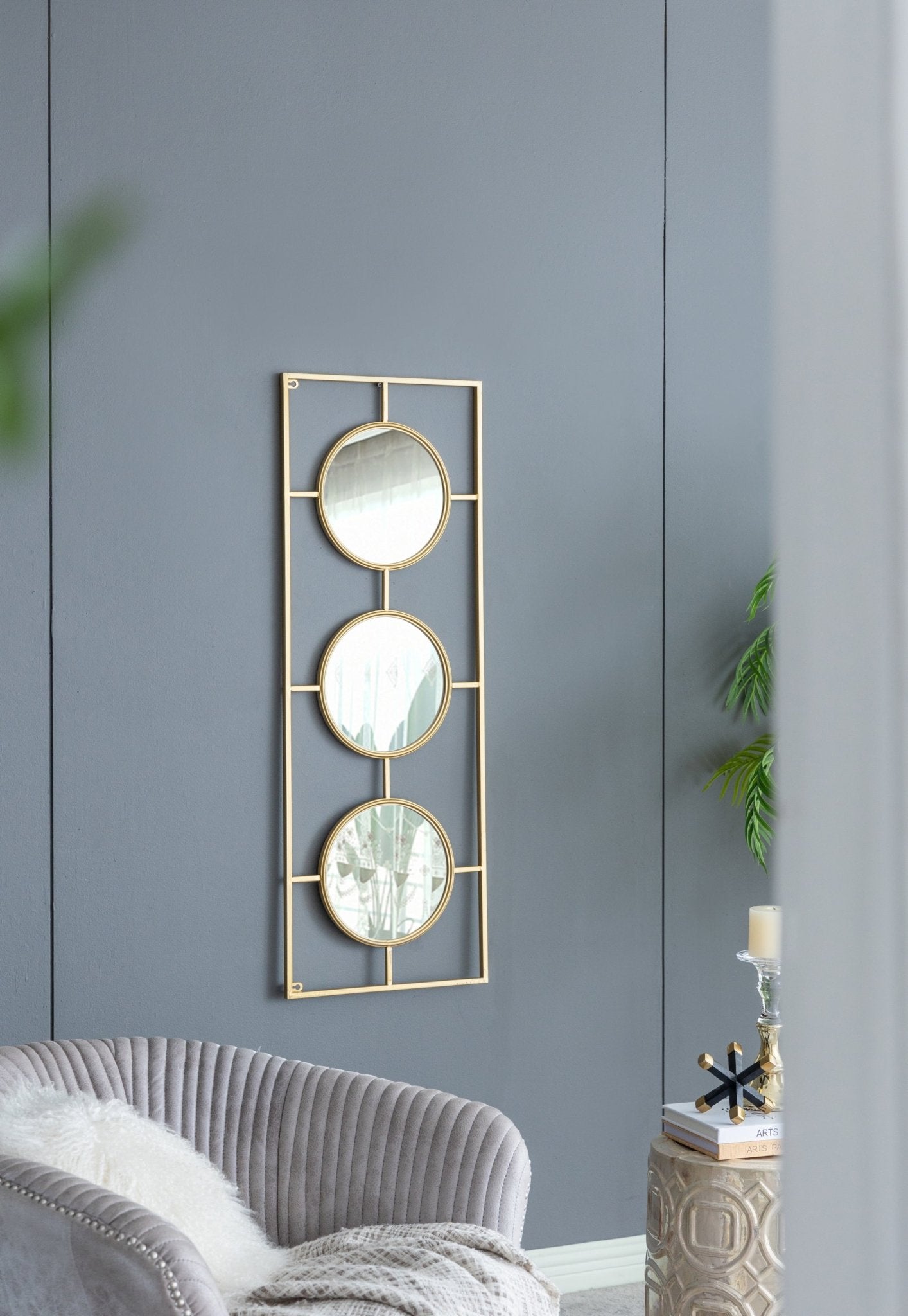 3 Mirror Piece Wall Mirror in Gold Rectangular Frame, Home Wall Decor for Bedroom Living Room, 43"x16" - Groovy Boardz