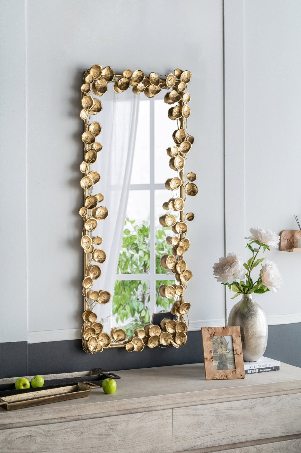 61" x 31" Full Length Mirror with Golden Leaf Accents, Floor Miiror for Living Room Bedroom - Groovy Boardz