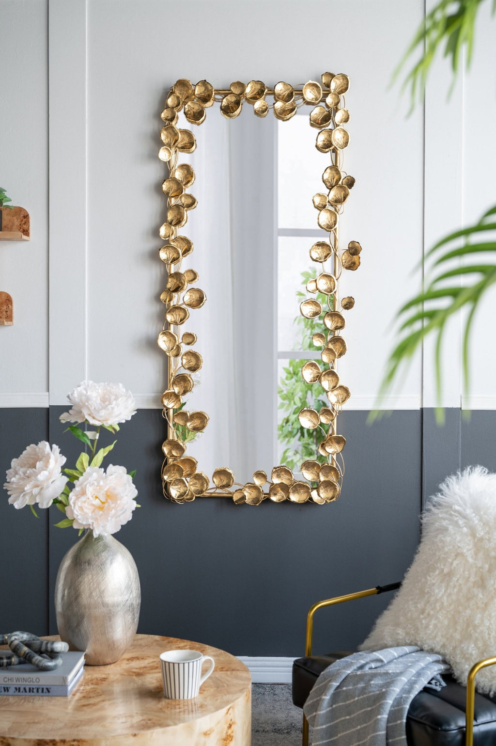 61" x 31" Full Length Mirror with Golden Leaf Accents, Floor Miiror for Living Room Bedroom - Groovy Boardz