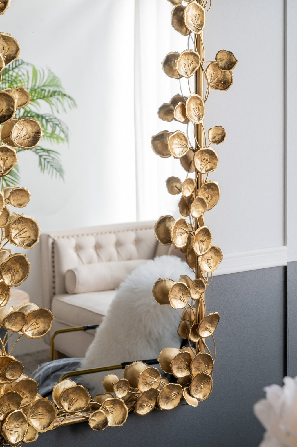 61" x 31" Full Length Mirror with Golden Leaf Accents, Floor Miiror for Living Room Bedroom - Groovy Boardz