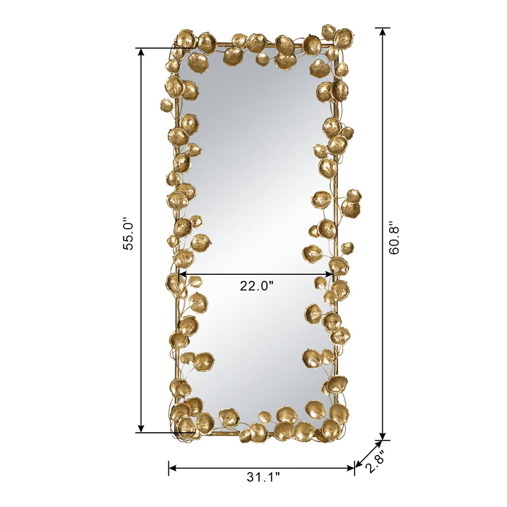 61" x 31" Full Length Mirror with Golden Leaf Accents, Floor Miiror for Living Room Bedroom - Groovy Boardz