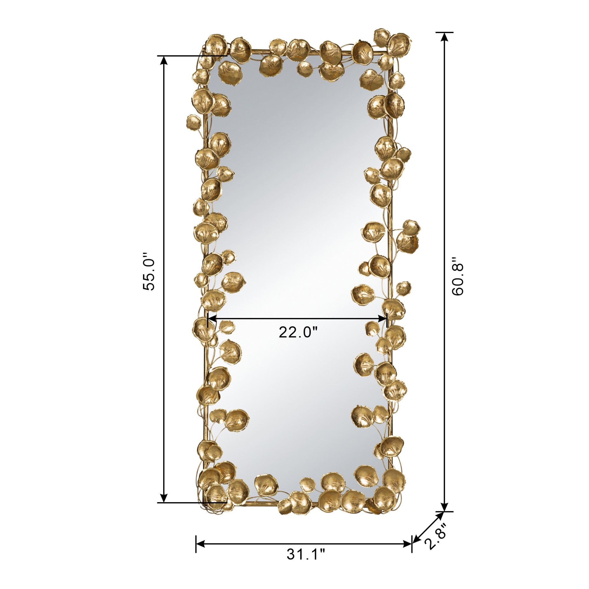 61" x 31" Full Length Mirror with Golden Leaf Accents, Floor Miiror for Living Room Bedroom - Groovy Boardz