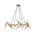 Golden Modern Chandelier Light Fixture, Branch Design with Frosted Tubes, Black Cords, Adjustable Height Pendant Light for Dining Room, Living Room, or Kitchen Island (Bulb Not Included)