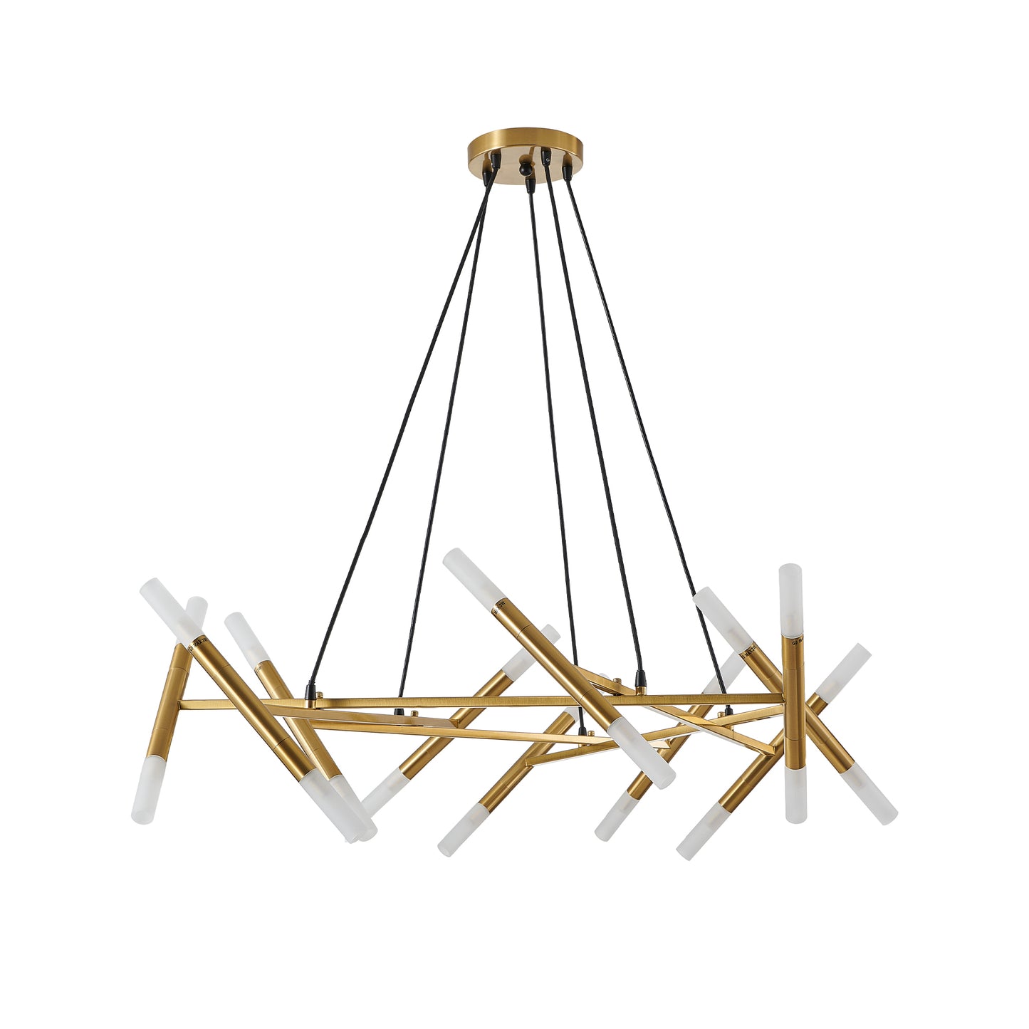 Golden Modern Chandelier Light Fixture, Branch Design with Frosted Tubes, Black Cords, Adjustable Height Pendant Light for Dining Room, Living Room, or Kitchen Island (Bulb Not Included)