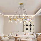 Golden Modern Chandelier Light Fixture, Branch Design with Frosted Tubes, Black Cords, Adjustable Height Pendant Light for Dining Room, Living Room, or Kitchen Island (Bulb Not Included)