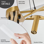 Golden Modern Chandelier Light Fixture, Branch Design with Frosted Tubes, Black Cords, Adjustable Height Pendant Light for Dining Room, Living Room, or Kitchen Island (Bulb Not Included)