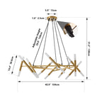 Golden Modern Chandelier Light Fixture, Branch Design with Frosted Tubes, Black Cords, Adjustable Height Pendant Light for Dining Room, Living Room, or Kitchen Island (Bulb Not Included)