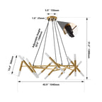 Golden Modern Chandelier Light Fixture, Branch Design with Frosted Tubes, Black Cords, Adjustable Height Pendant Light for Dining Room, Living Room, or Kitchen Island (Bulb Not Included)