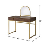 2 Drawers Vanity Desk with Mirror and Jewelry Tray, Walnut and Gold