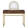 2 Drawers Vanity Desk with Mirror and Jewelry Tray, Walnut and Gold