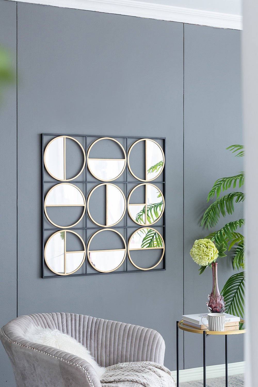 35.6" in Eclectic Styling Metal Beaded Black Wall Mirror with Contemporary Design for Bedroom,Liveroom & Entryway - Groovy Boardz