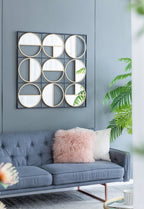 35.6" in Eclectic Styling Metal Beaded Black Wall Mirror with Contemporary Design for Bedroom,Liveroom & Entryway - Groovy Boardz