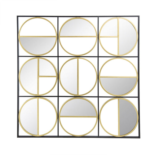 Golden Black Metal Beaded Wall Mirror for Bedroom.