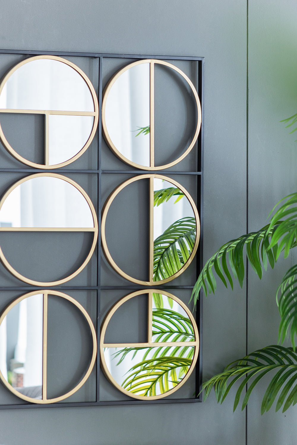 35.6" in Eclectic Styling Metal Beaded Black Wall Mirror with Contemporary Design for Bedroom,Liveroom & Entryway - Groovy Boardz