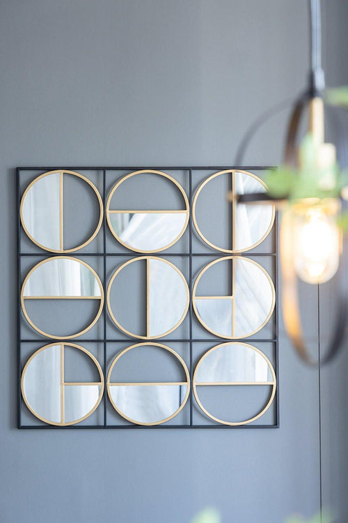 Golden Black Metal Beaded Wall Mirror for Bedroom.