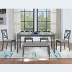 Gray Acacia Wood Rectangular Dining Table 6-Piece Set.