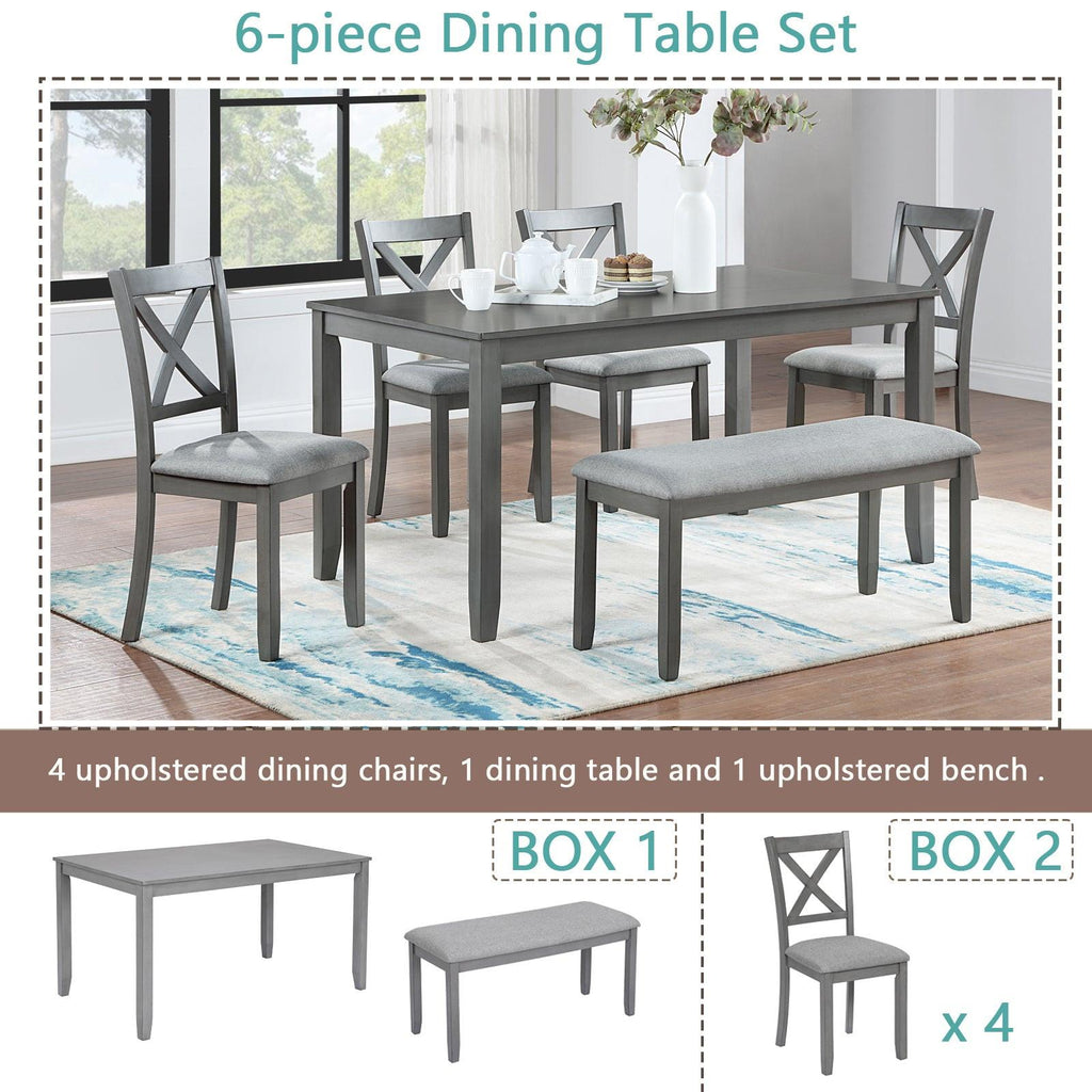 Gray Acacia Wood Rectangular Dining Table 6-Piece Set.