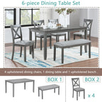 Gray Acacia Wood Rectangular Dining Table 6-Piece Set.