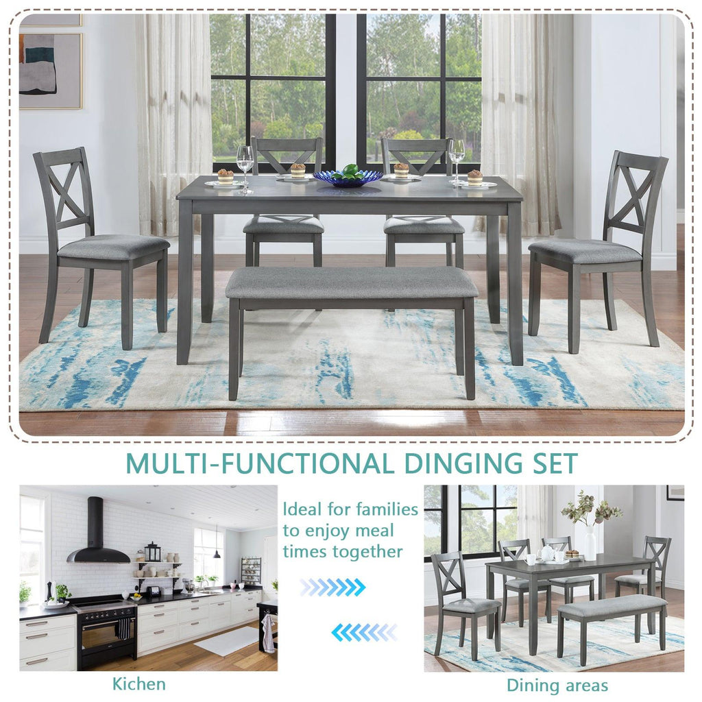Gray Acacia Wood Rectangular Dining Table 6-Piece Set.