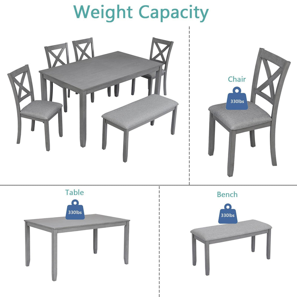 Gray Acacia Wood Rectangular Dining Table 6-Piece Set.