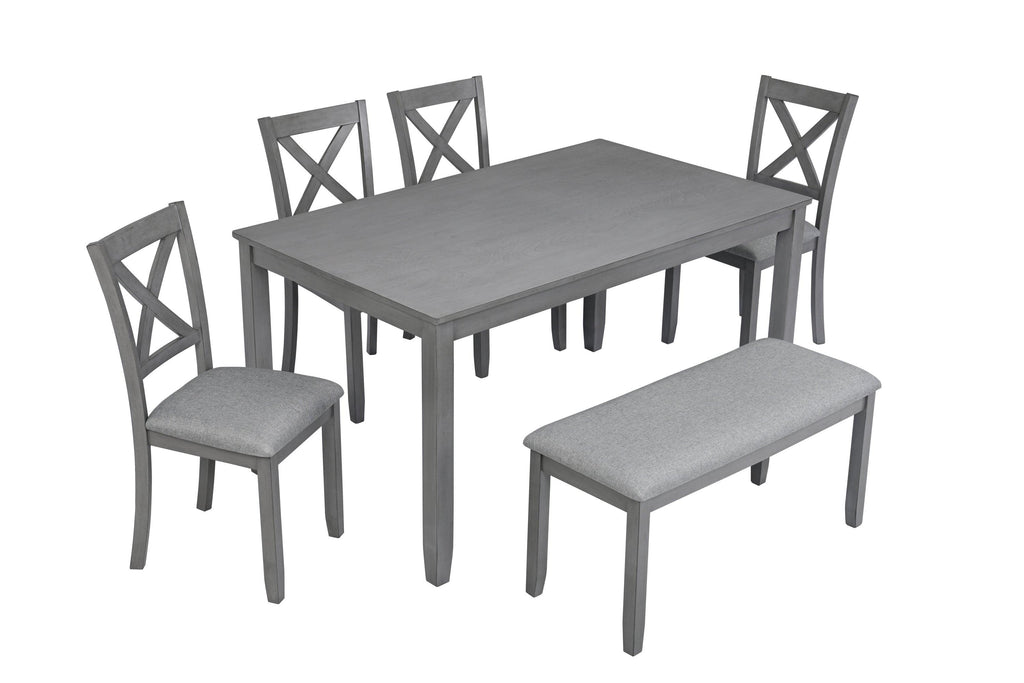 Gray Acacia Wood Rectangular Dining Table 6-Piece Set.