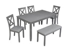 Gray Acacia Wood Rectangular Dining Table 6-Piece Set.